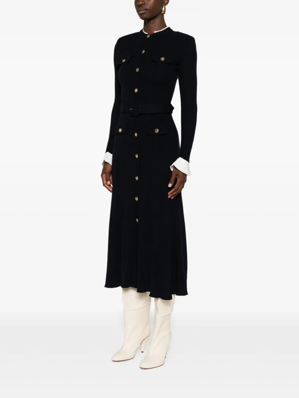 Self-Portrait リブニット マキシドレス | ブルー | FARFETCH JP