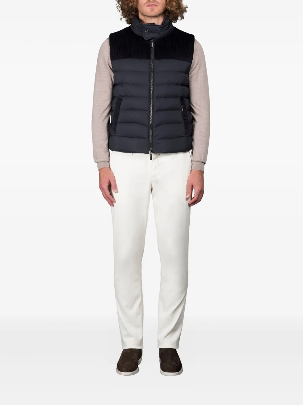 Moorer Bodywarmer met ribfluwelen vlak Grijs