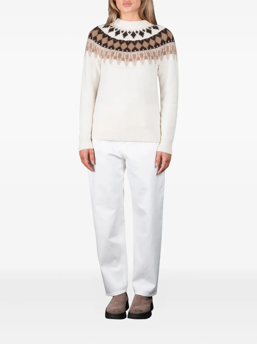 Moorer Fair Isle gebreide trui met ronde hals Beige