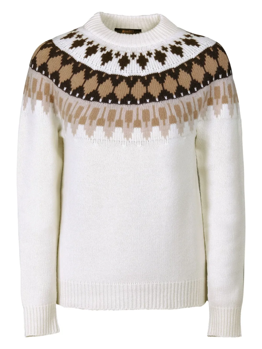 Moorer Fair Isle gebreide trui met ronde hals Beige