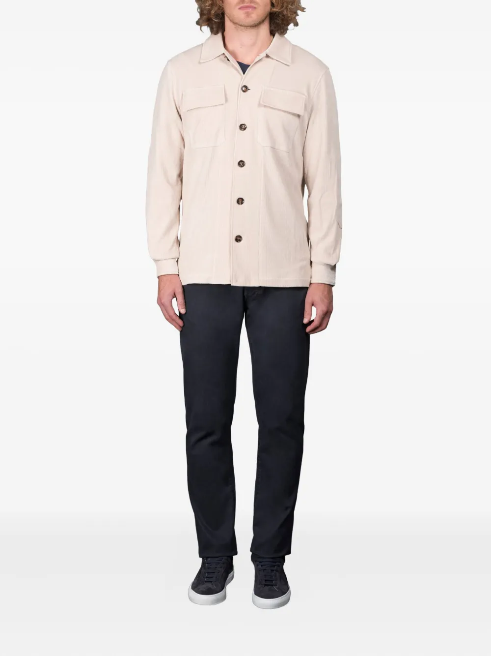 Moorer Nowel-U08 corduroy patch-pocket overshirt - Beige