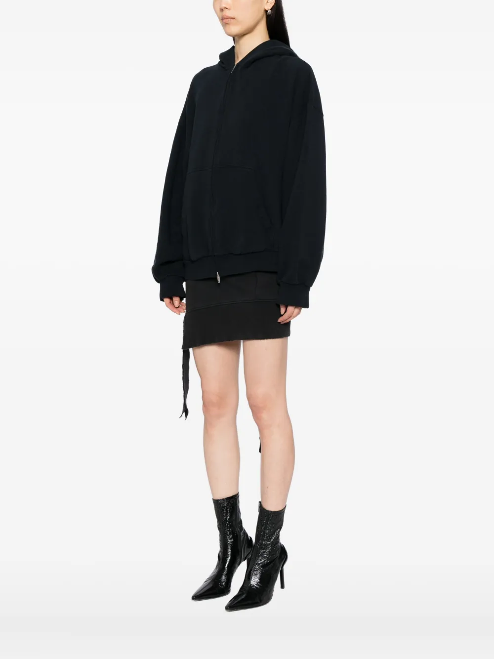 Balenciaga Washed Black Flipped Uni Regular Fit Zip Hoodie In Black
