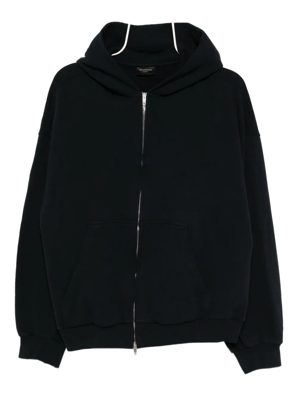 Balenciaga Washed Black Flipped Uni Regular Fit Zip Hoodie In Black