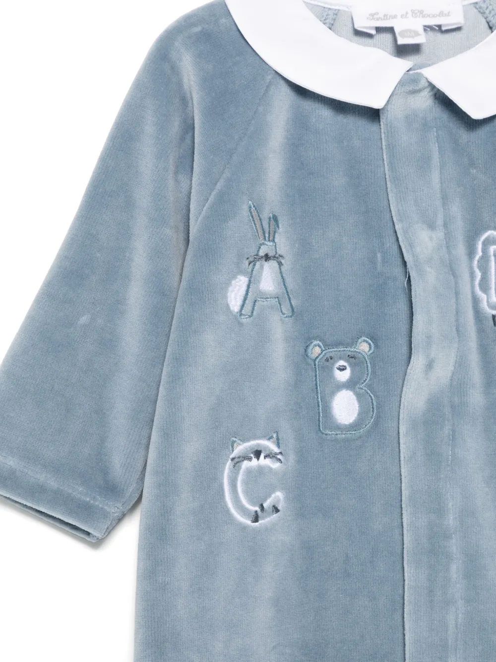 Tartine Et Chocolat Alphabet-motif Velvet Pajama In Blue