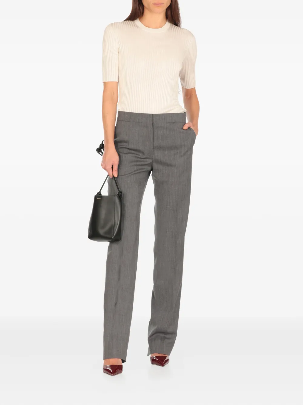 Jil Sander Geribbeld T-shirt met ronde hals Grijs