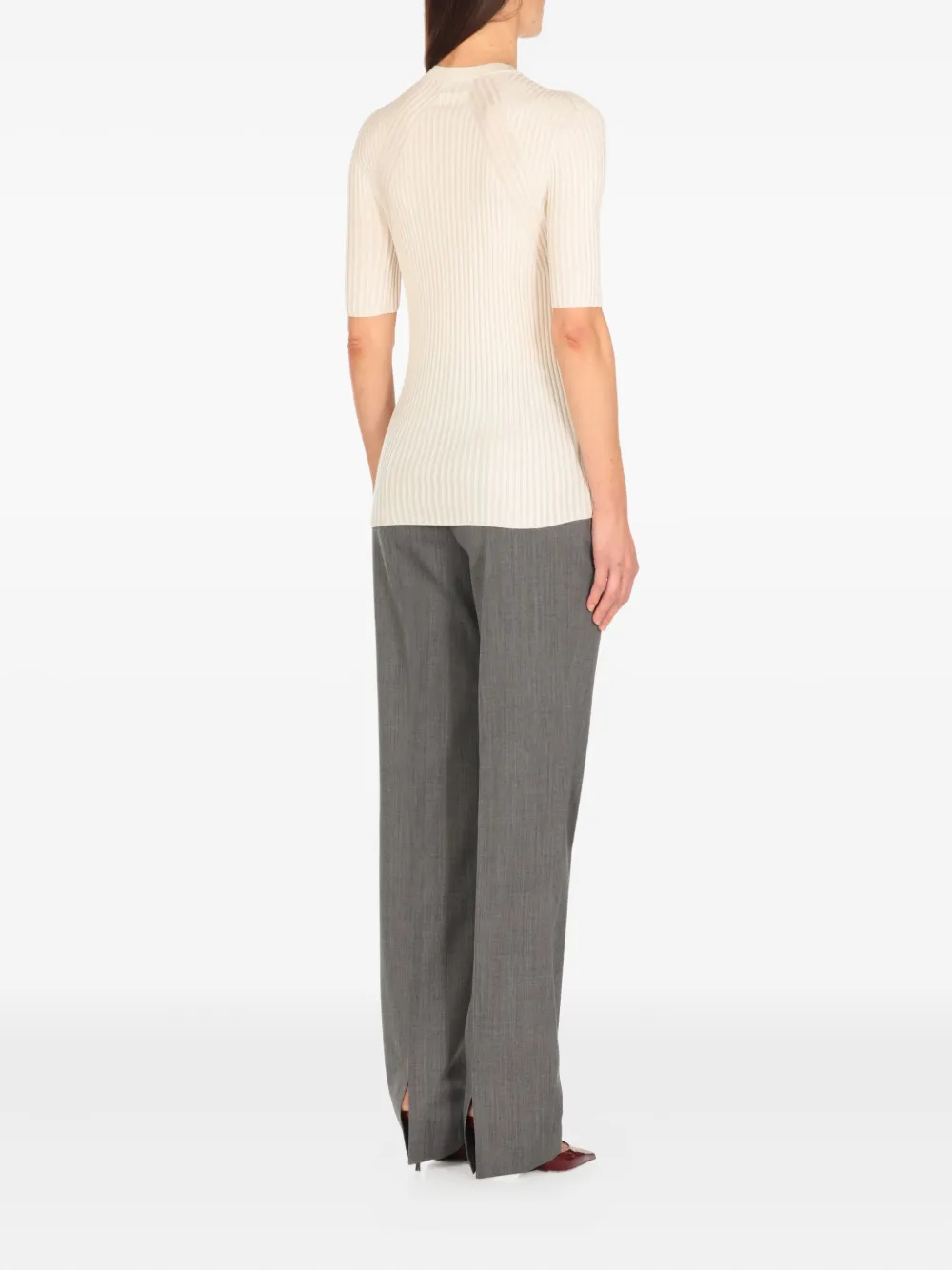 Jil Sander Geribbeld T-shirt met ronde hals Grijs
