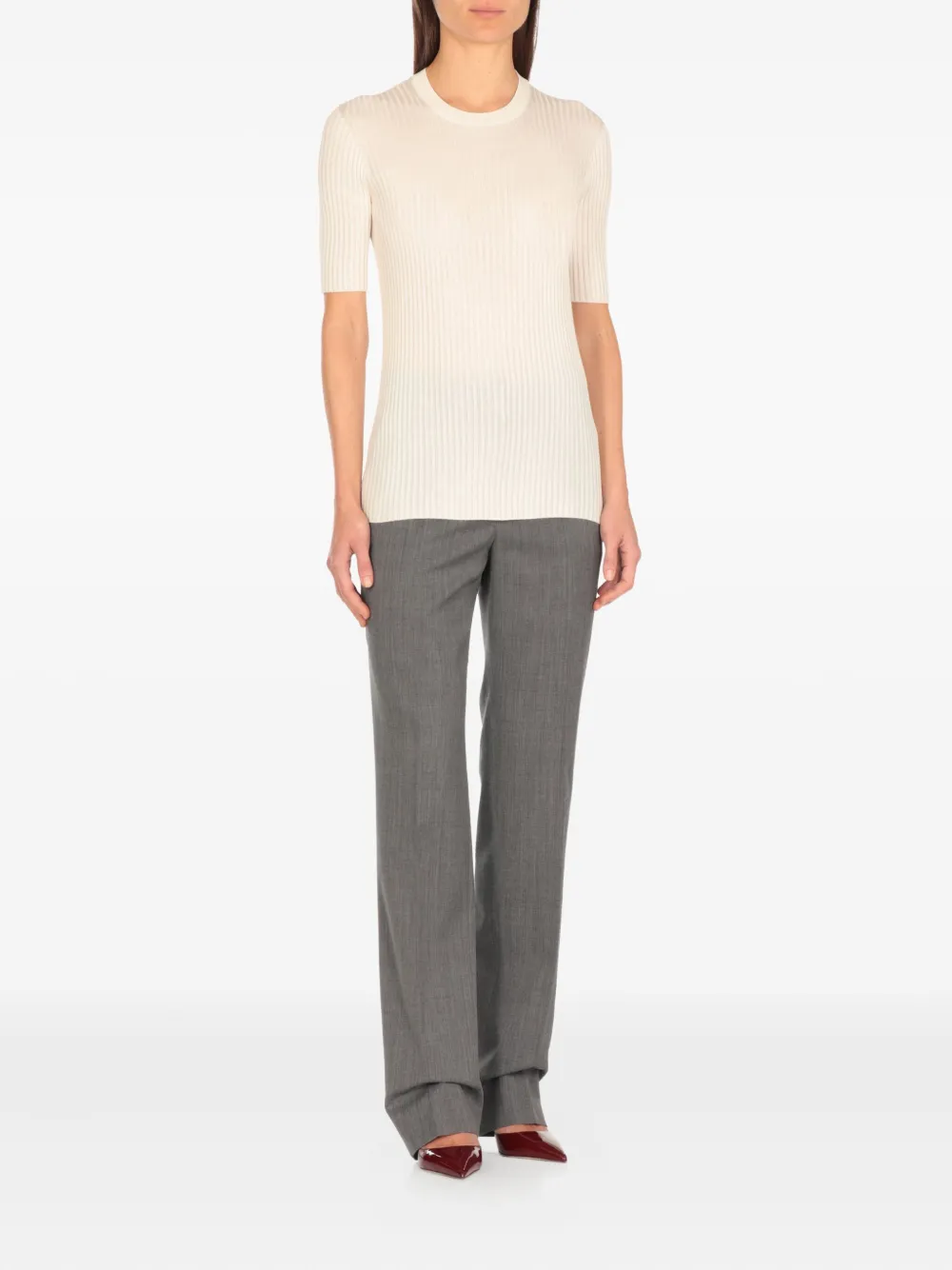 Jil Sander Geribbeld T-shirt met ronde hals Grijs
