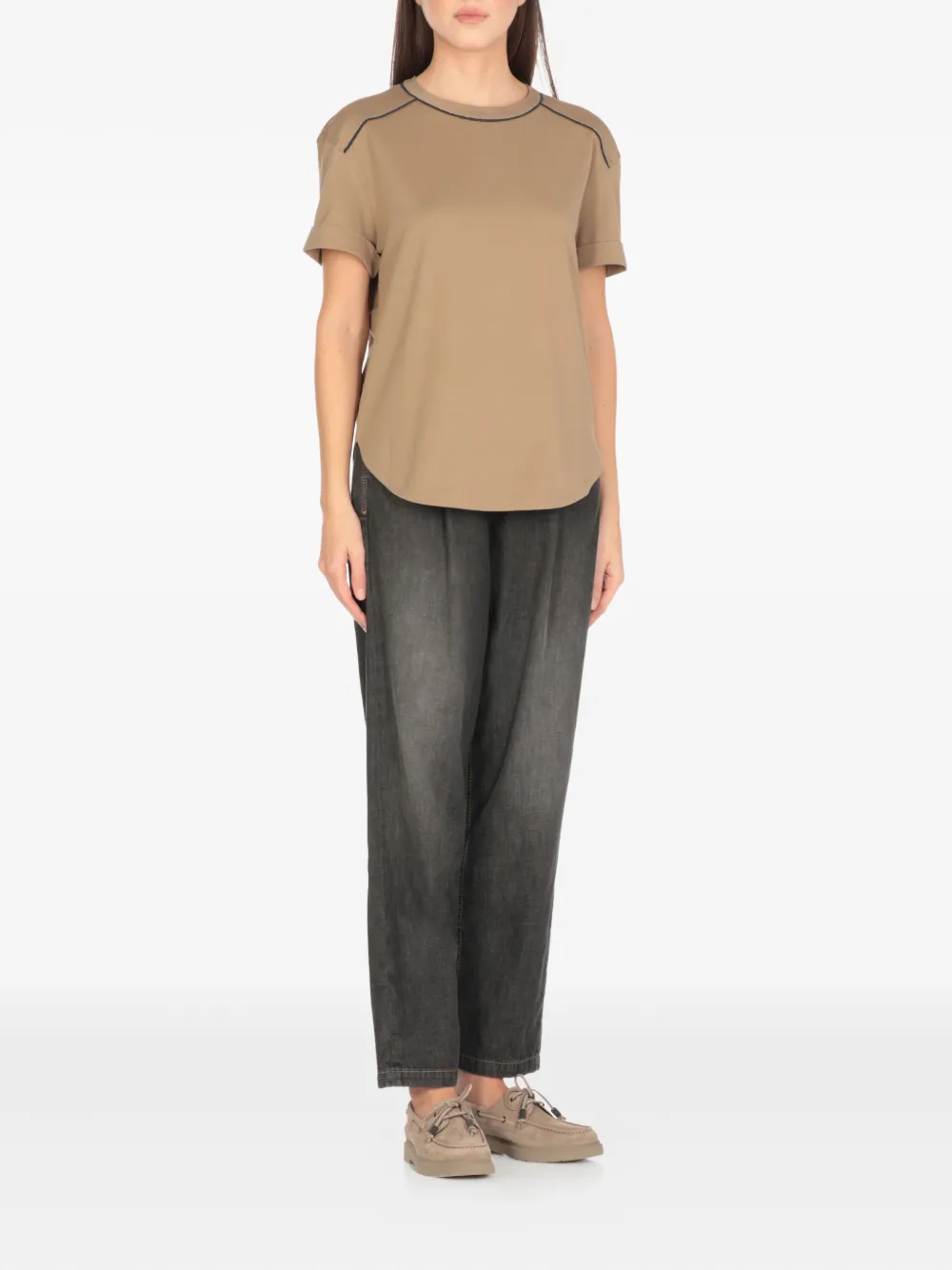 Brunello Cucinelli short-sleeve crewneck top Beige