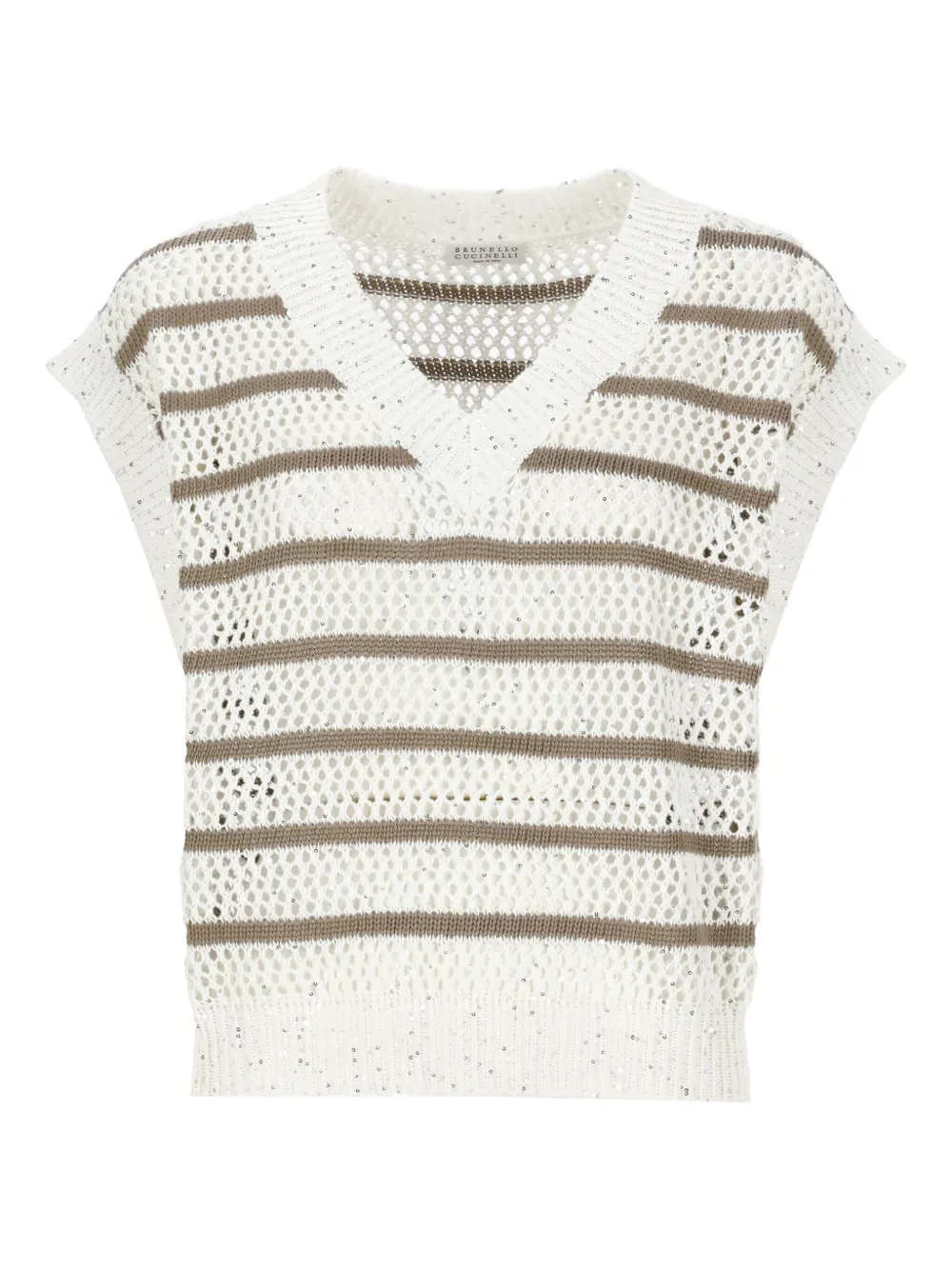 Brunello Cucinelli sequin-striped sleeveless vest Wit