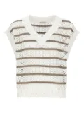 Brunello Cucinelli sequin-striped sleeveless vest - White