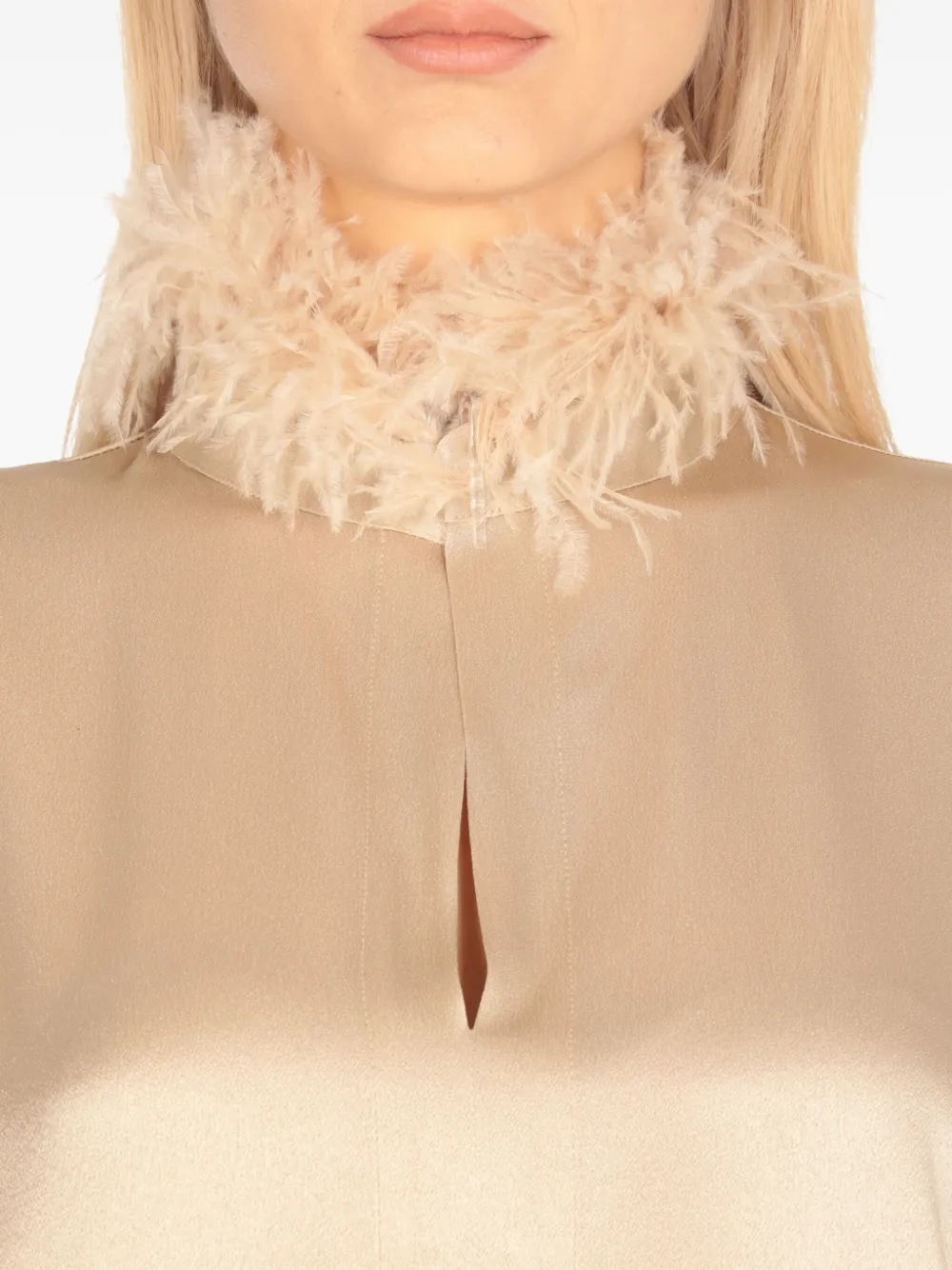 Antonelli Feather-trimmed V-neck Top In Neutral