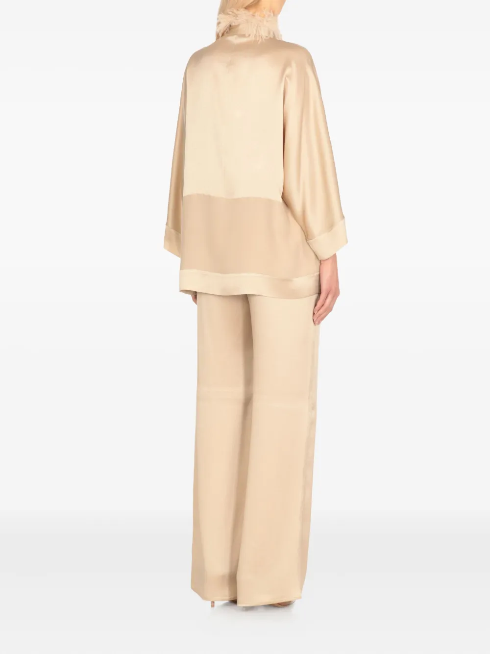 Antonelli Feather-trimmed V-neck Top In Neutral