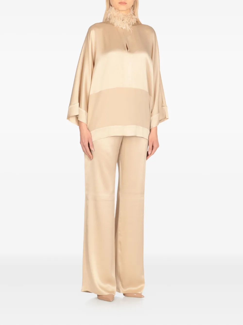 Antonelli Feather-trimmed V-neck Top In Neutral