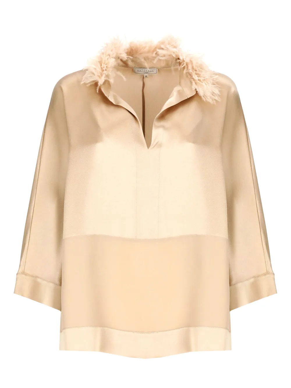 Antonelli Feather-trimmed V-neck Top In Neutral
