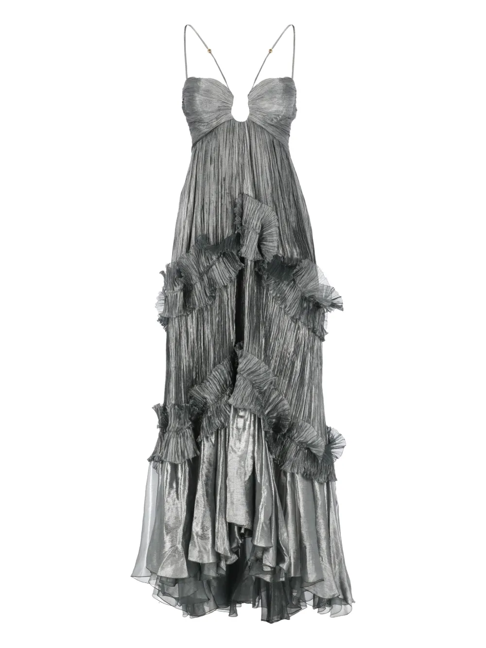 pleated ruffled asymmetric evening dress