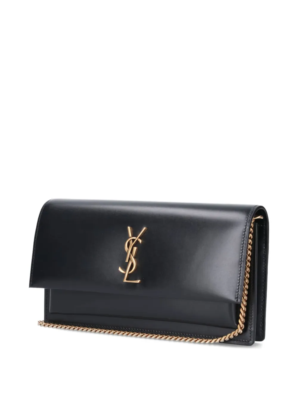 Saint Laurent Logo-plaque Chain-strap Clutch Bag In Black