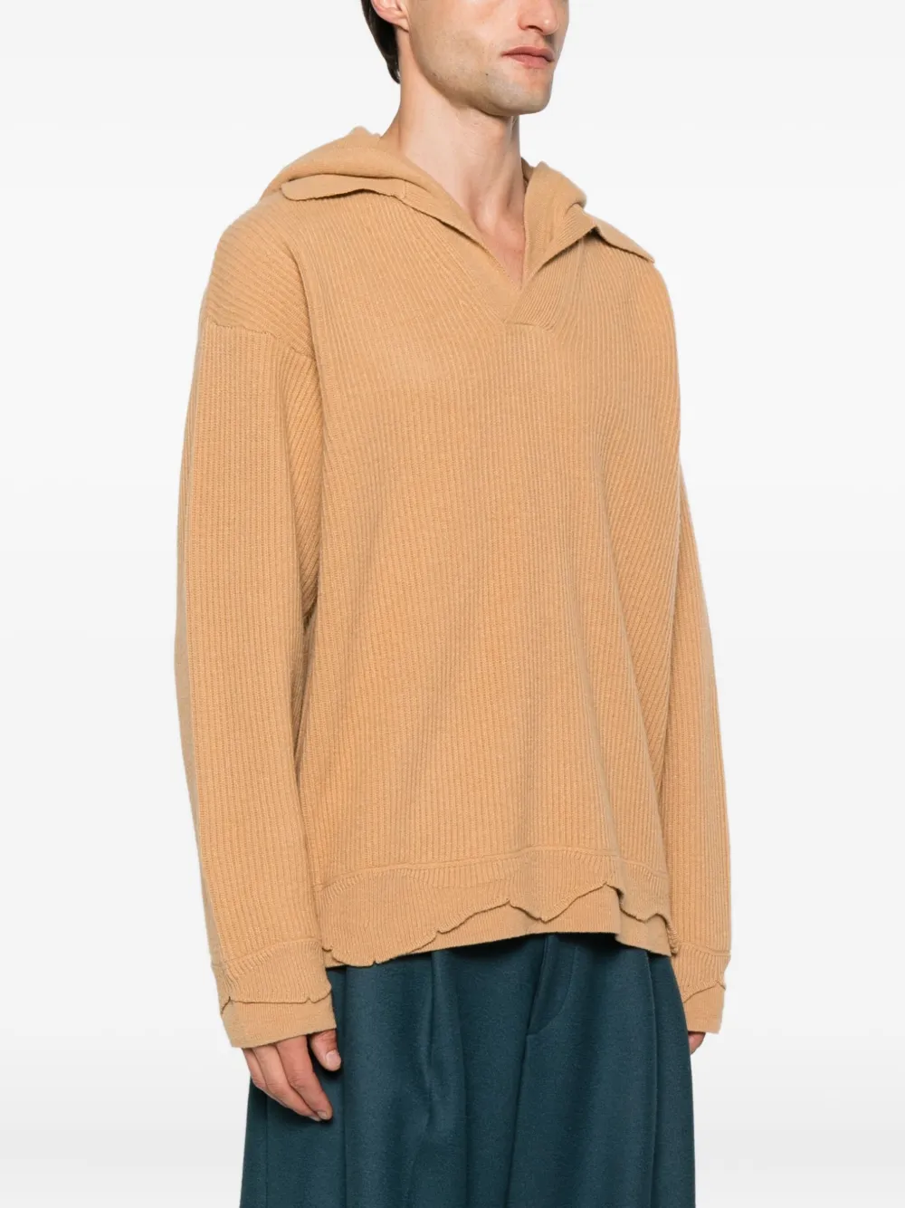 Laneus Geribbelde hoodie Beige