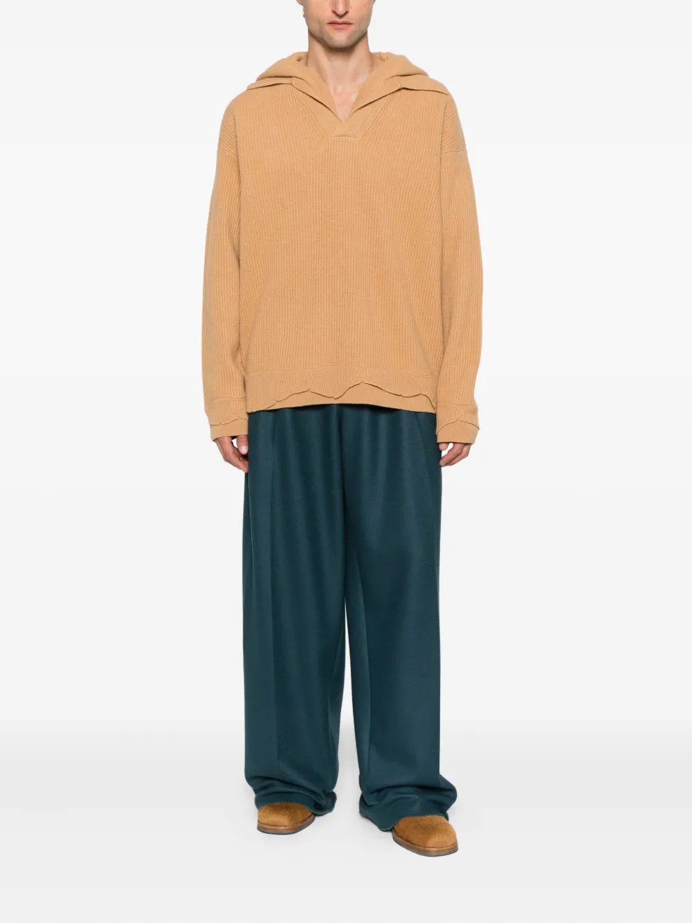 Laneus Geribbelde hoodie Beige