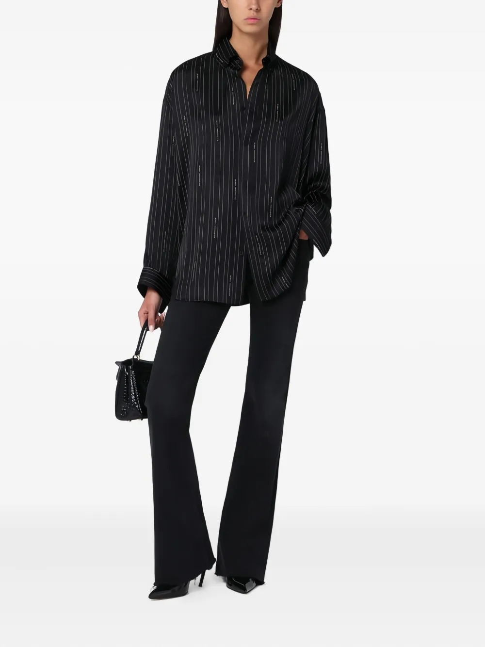 Balenciaga Blouse met krijtstreep en logo - Zwart
