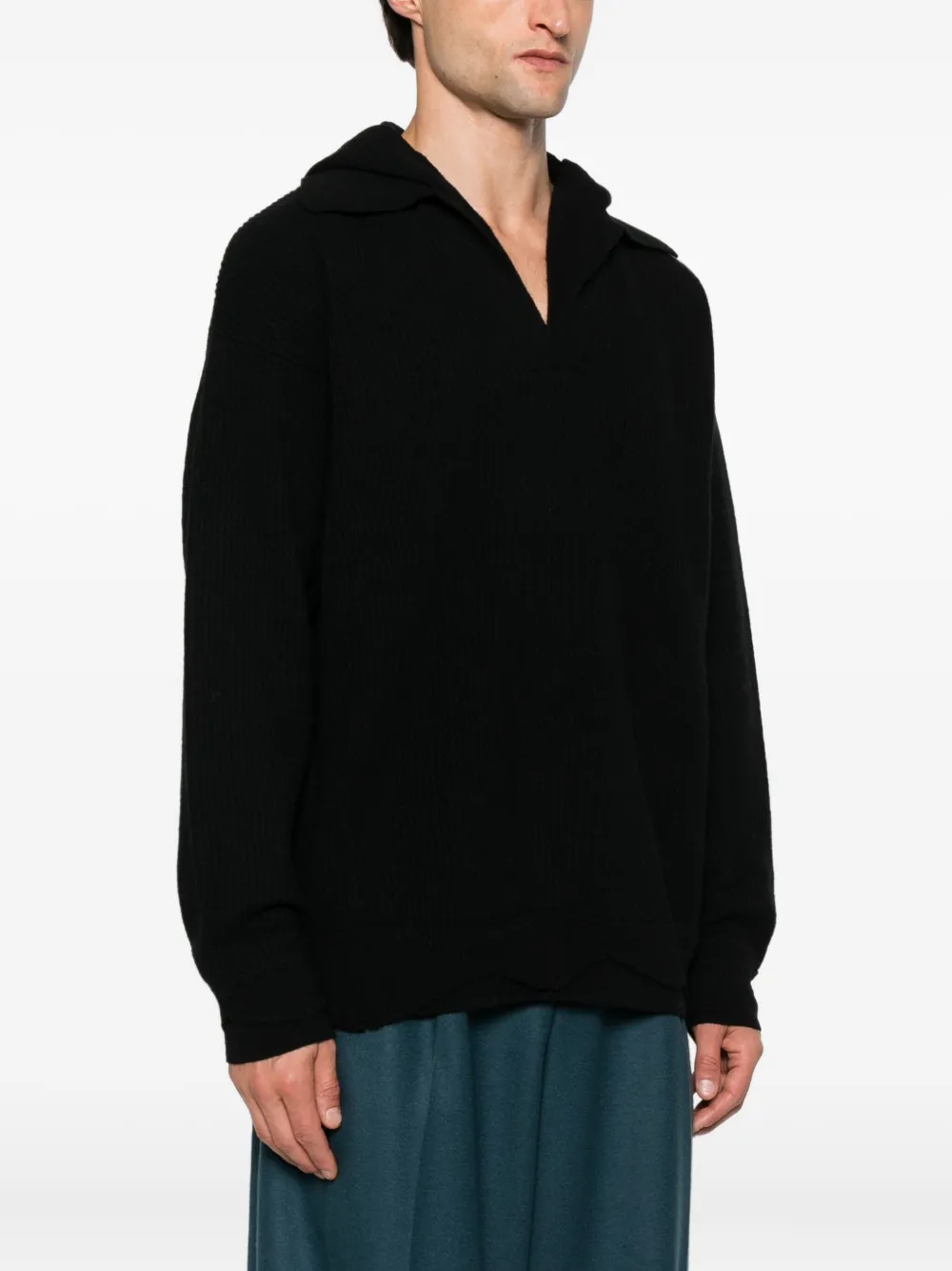 Laneus Geribbelde hoodie Zwart