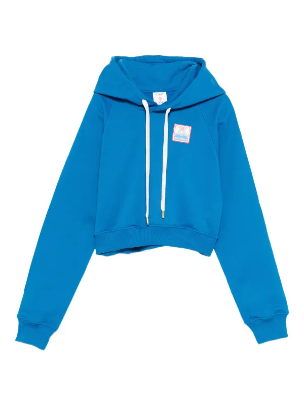 Casablanca Cropped Cotton Hoodie in Blue