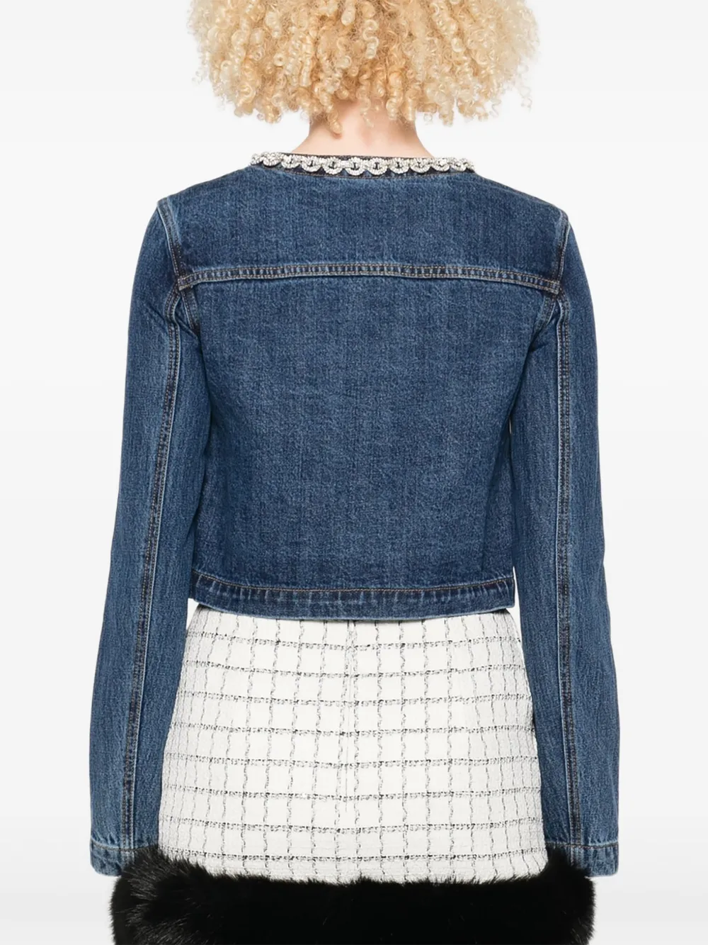 Self-Portrait embellished-pocket denim jacket Blauw