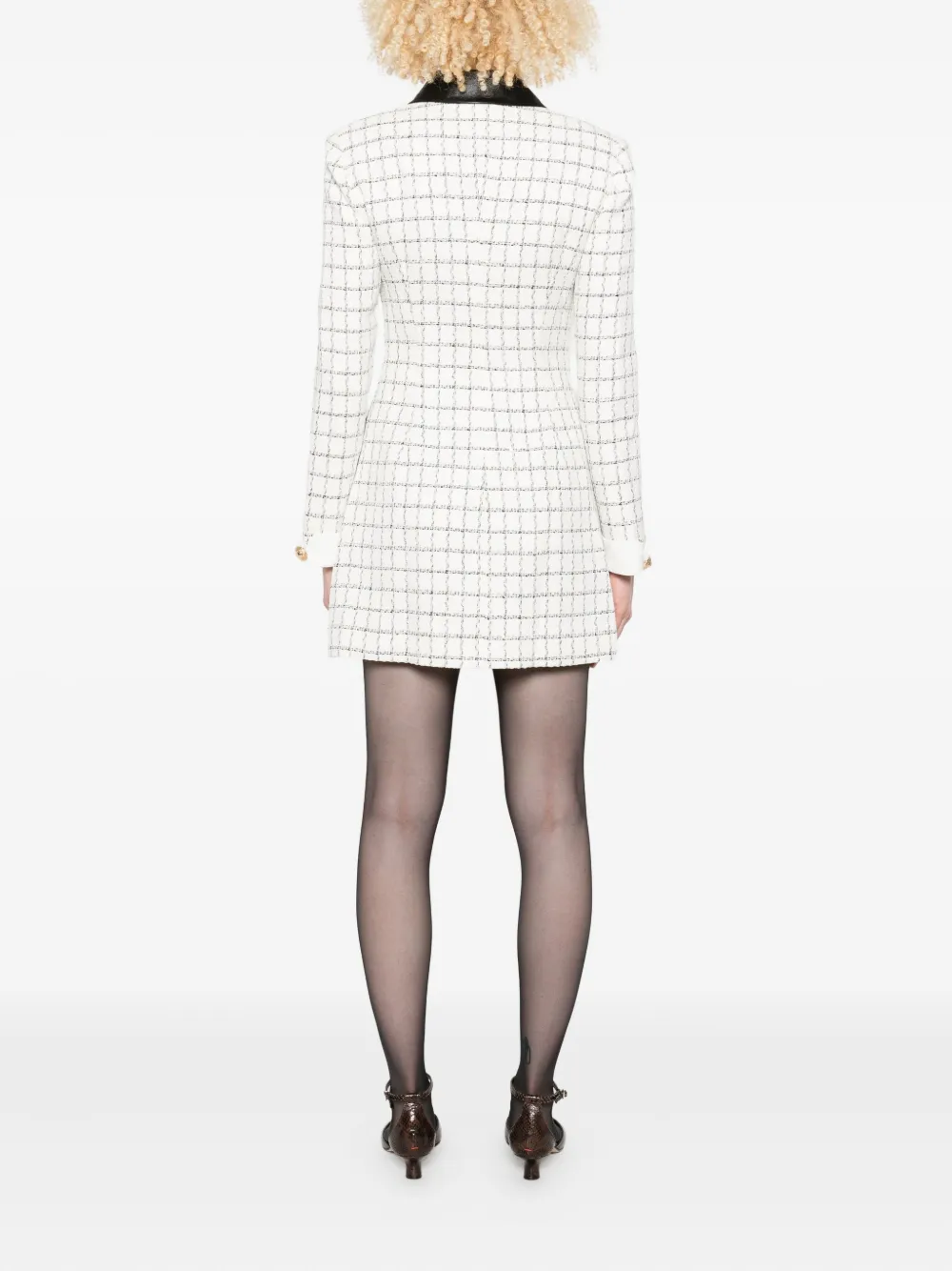 Self-Portrait checked leather-trimmed mini dress Beige