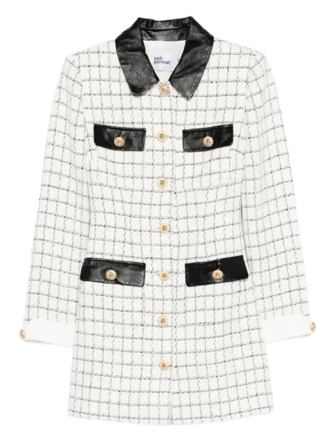 Self-Portrait checked leather-trimmed mini dress