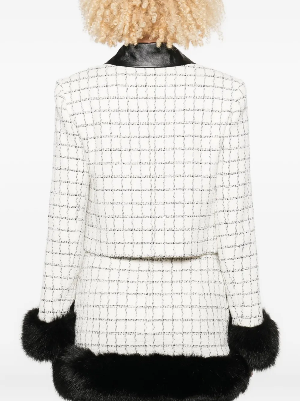 Self-Portrait checked faux-fur cuff jacket Beige