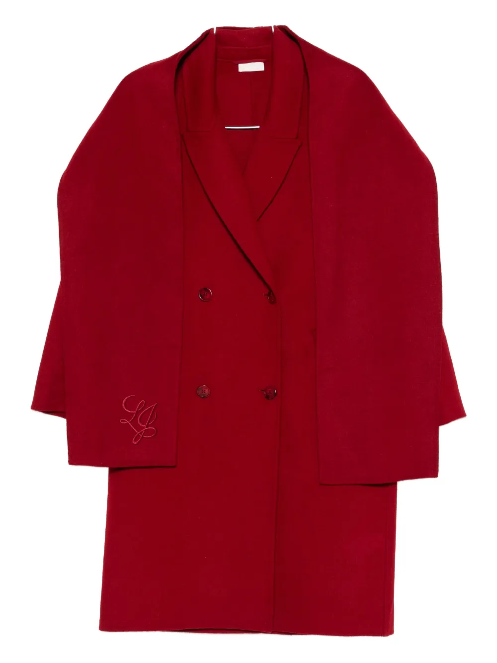 embroidered-logo double-breasted coat