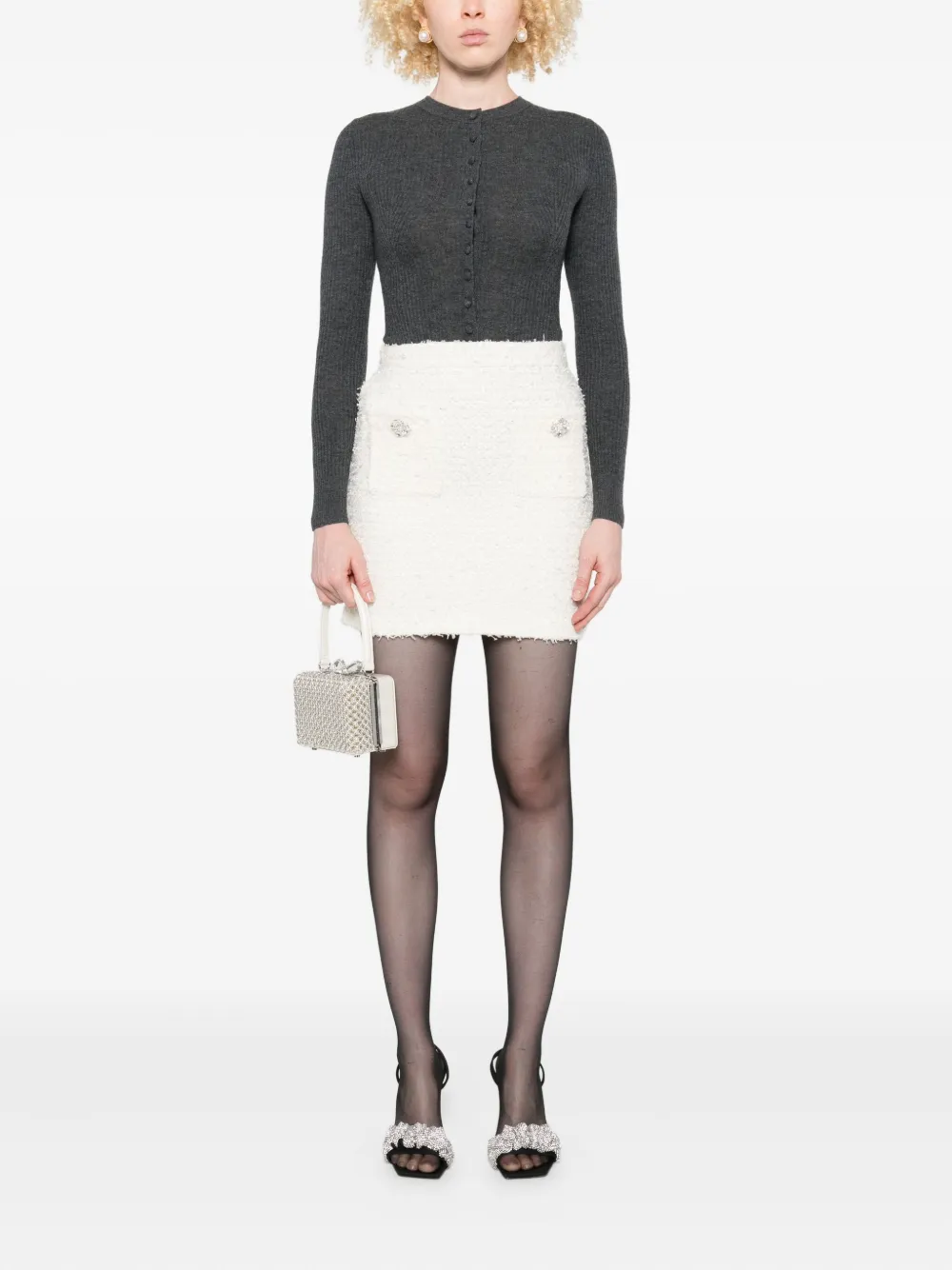 Self-Portrait embellished tweed skirt Beige