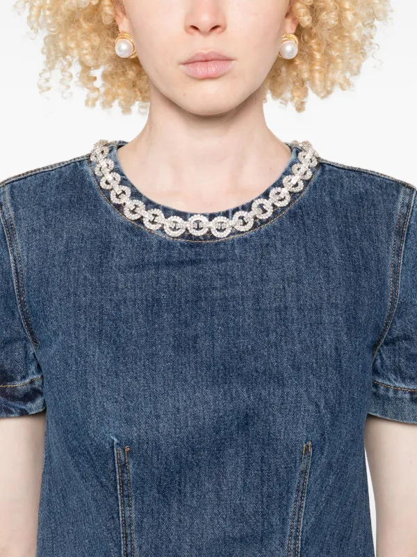 Self-Portrait embellished-pocket Denim Mini Dress | Blue | FARFETCH
