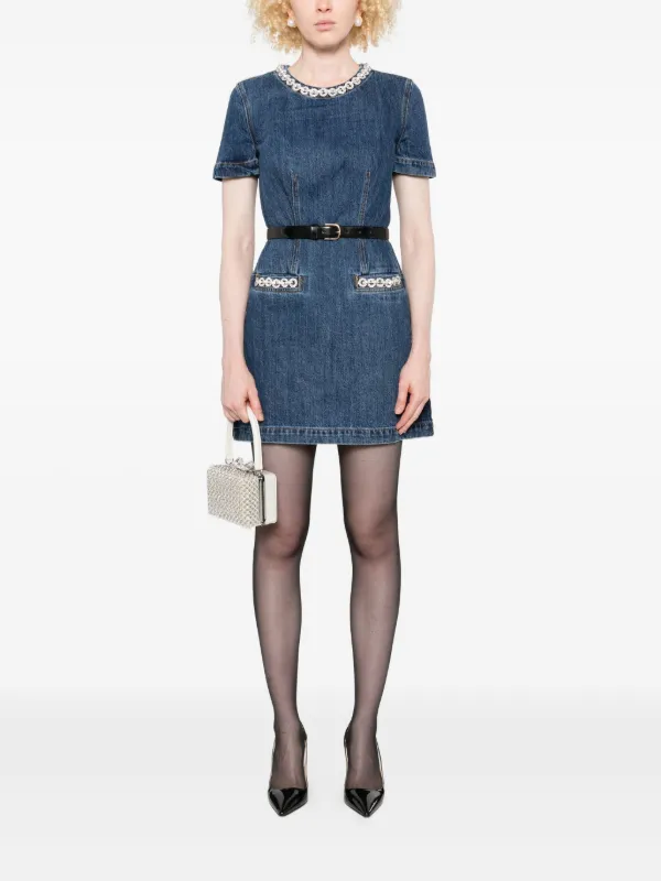 Self-Portrait Vestido Corto De Mezclilla Con Apliques Azul