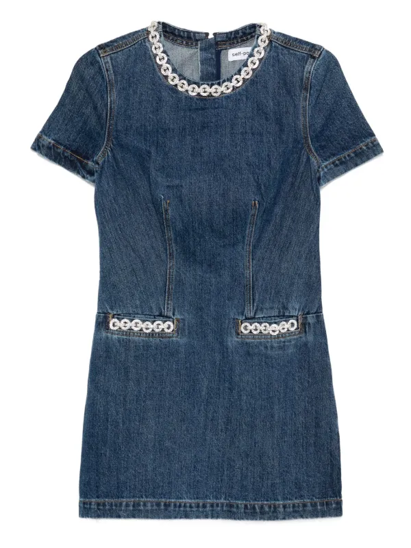 white christmas dresses Pearl Fleur Embellished Sleveless Denim Mini Dress