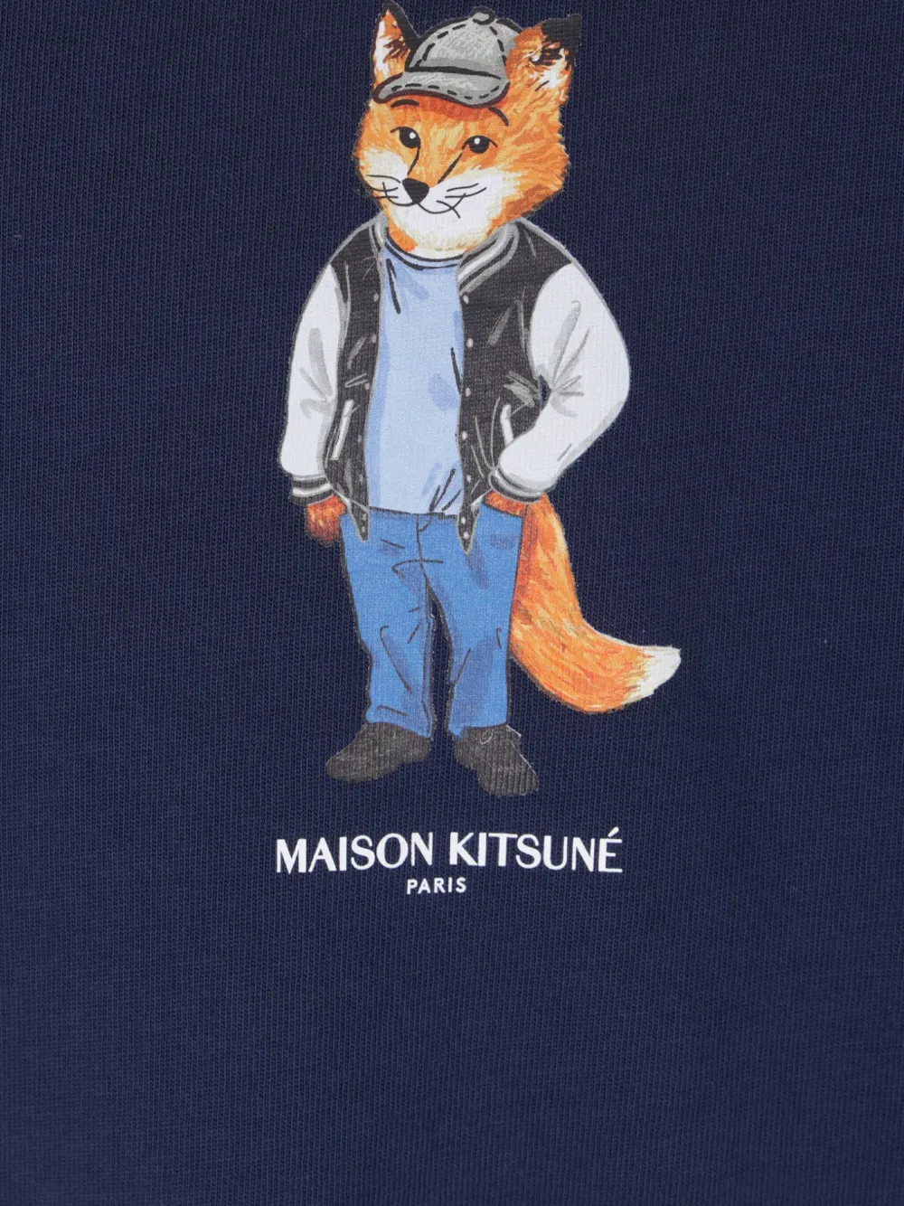 Maison Kitsuné fox-embroidered cotton T-shirt Blauw