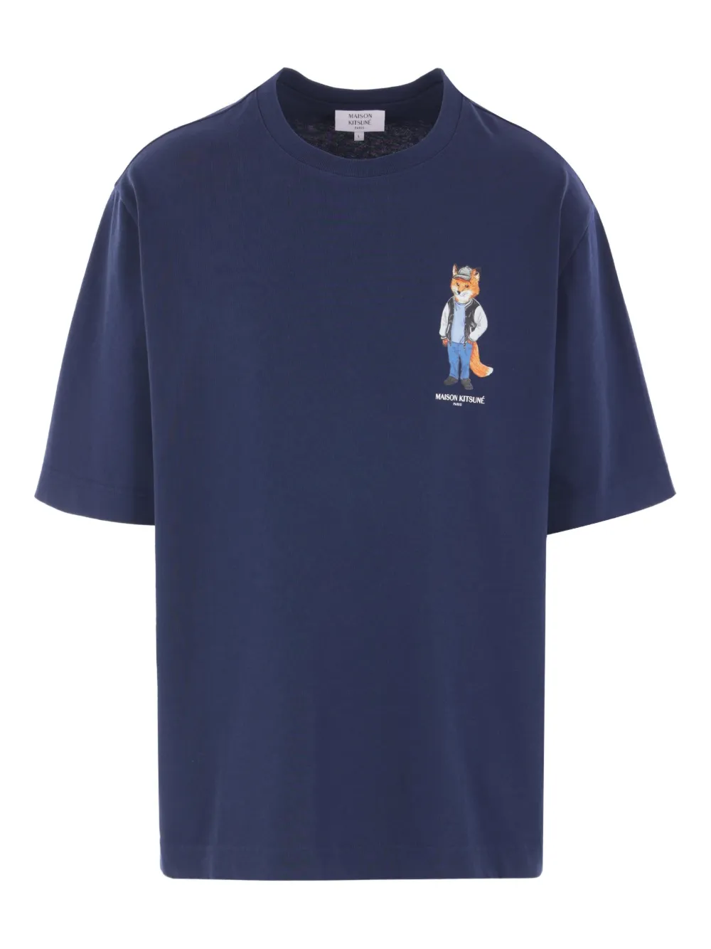 Maison Kitsuné fox-embroidered cotton T-shirt Blauw