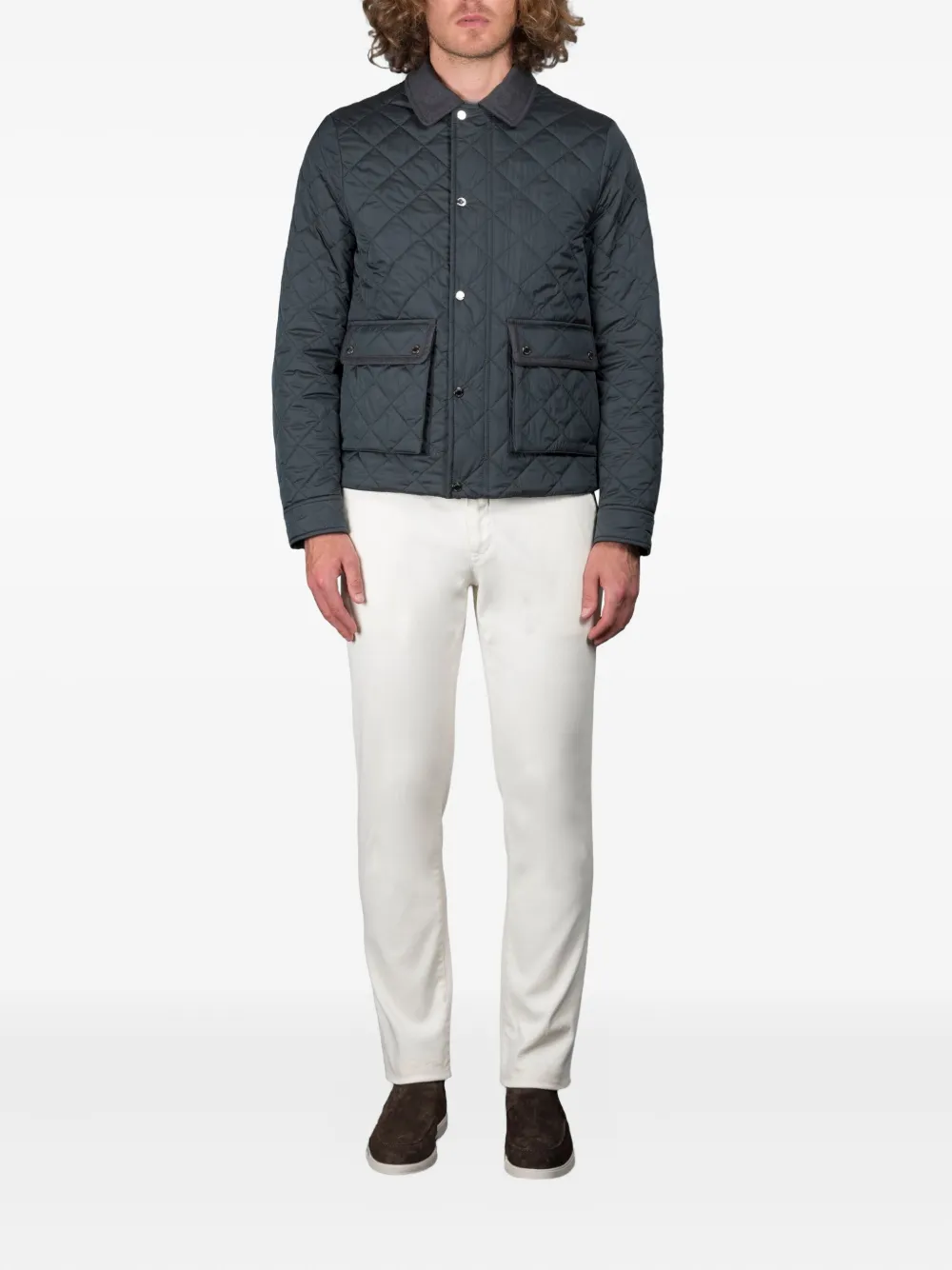 Moorer Donsjack met diamantvormige voering Blauw