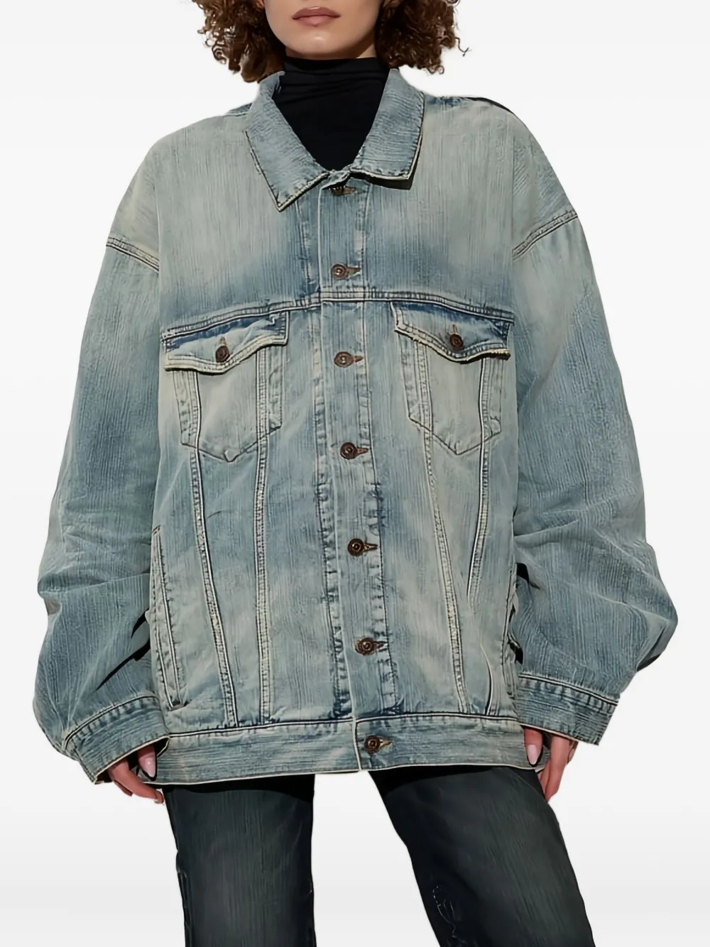 Balenciaga Distressed Detail Denim Jacket In Blue