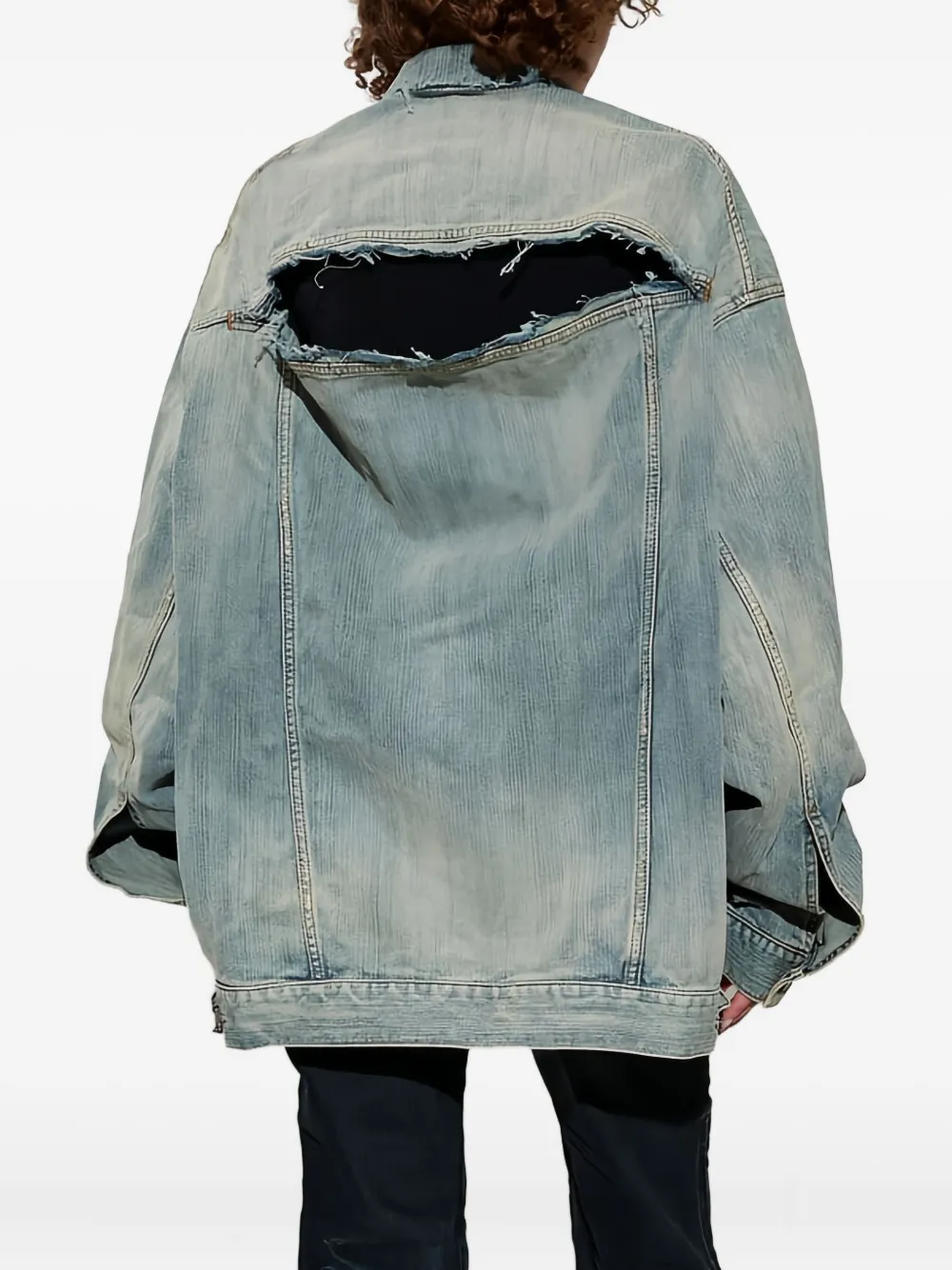 Balenciaga Distressed Detail Denim Jacket In Blue