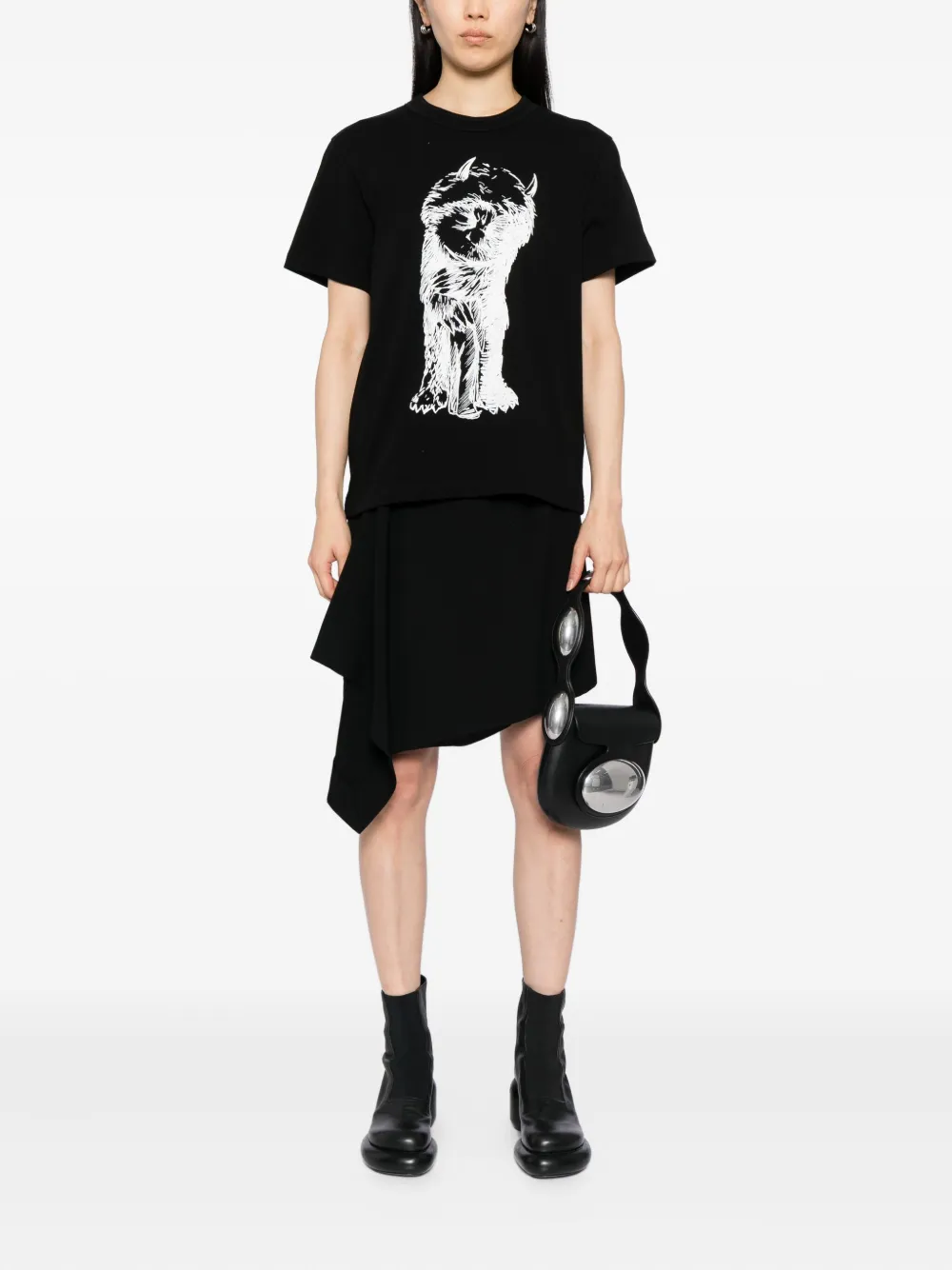 sacai T-shirt met print Zwart