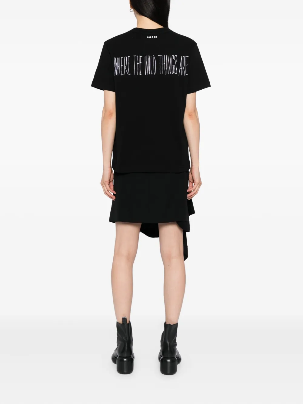 sacai T-shirt met print Zwart