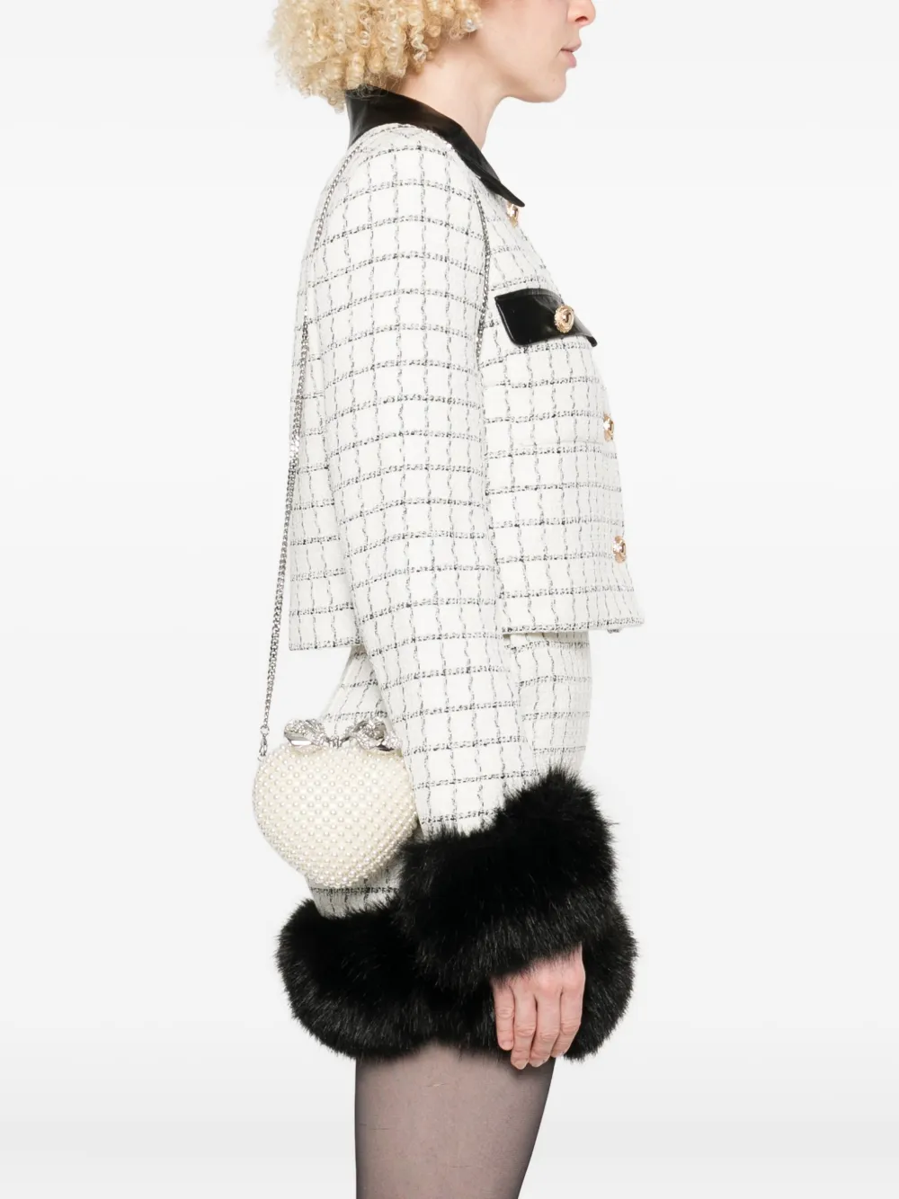 Self-Portrait Pearl Heart clutch Beige