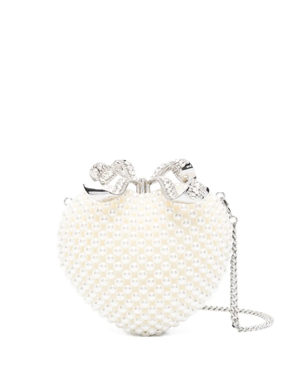 Self-Portrait Pearl Heart clutch Beige
