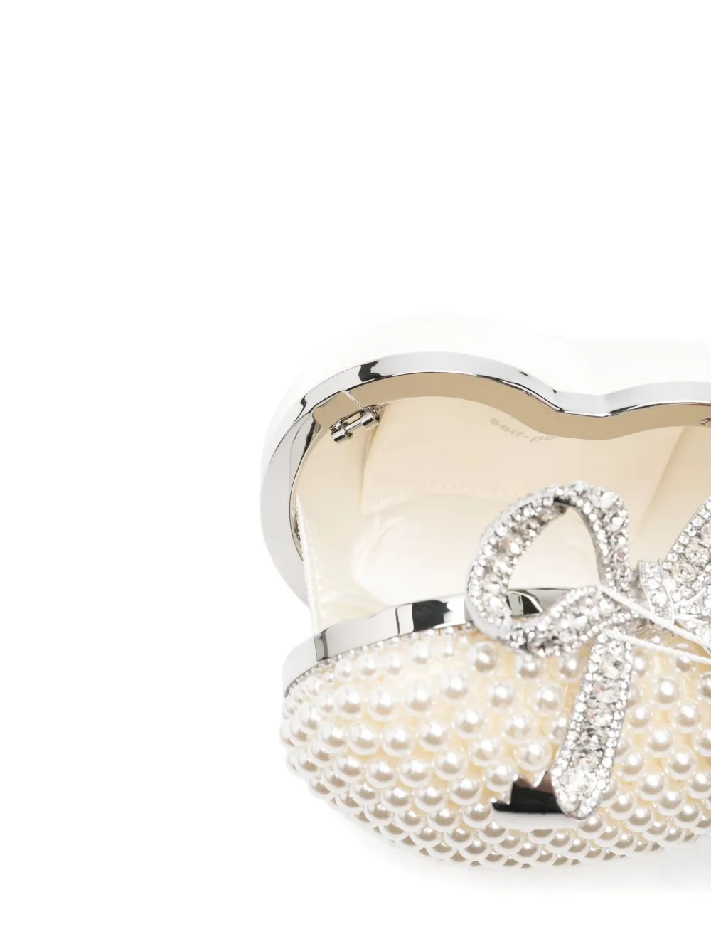 Self-Portrait Pearl Heart clutch Beige
