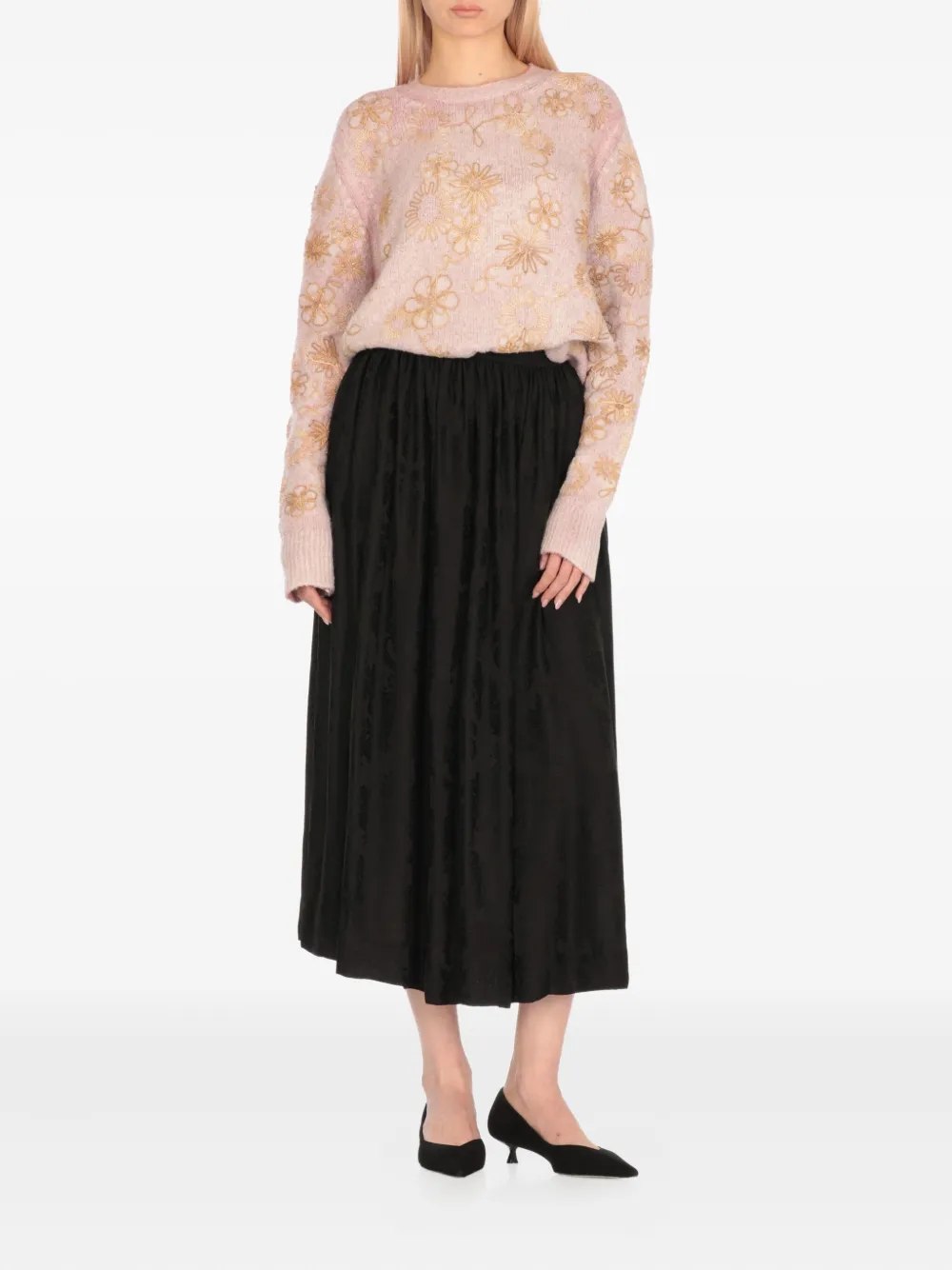 Avant Toi Trui met geborduurde bloemen Beige