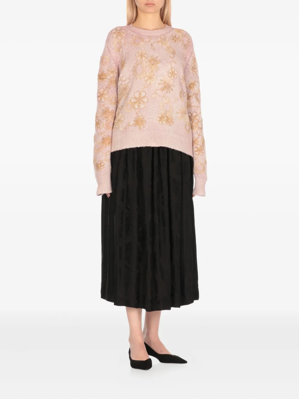 Avant Toi Trui met geborduurde bloemen Beige