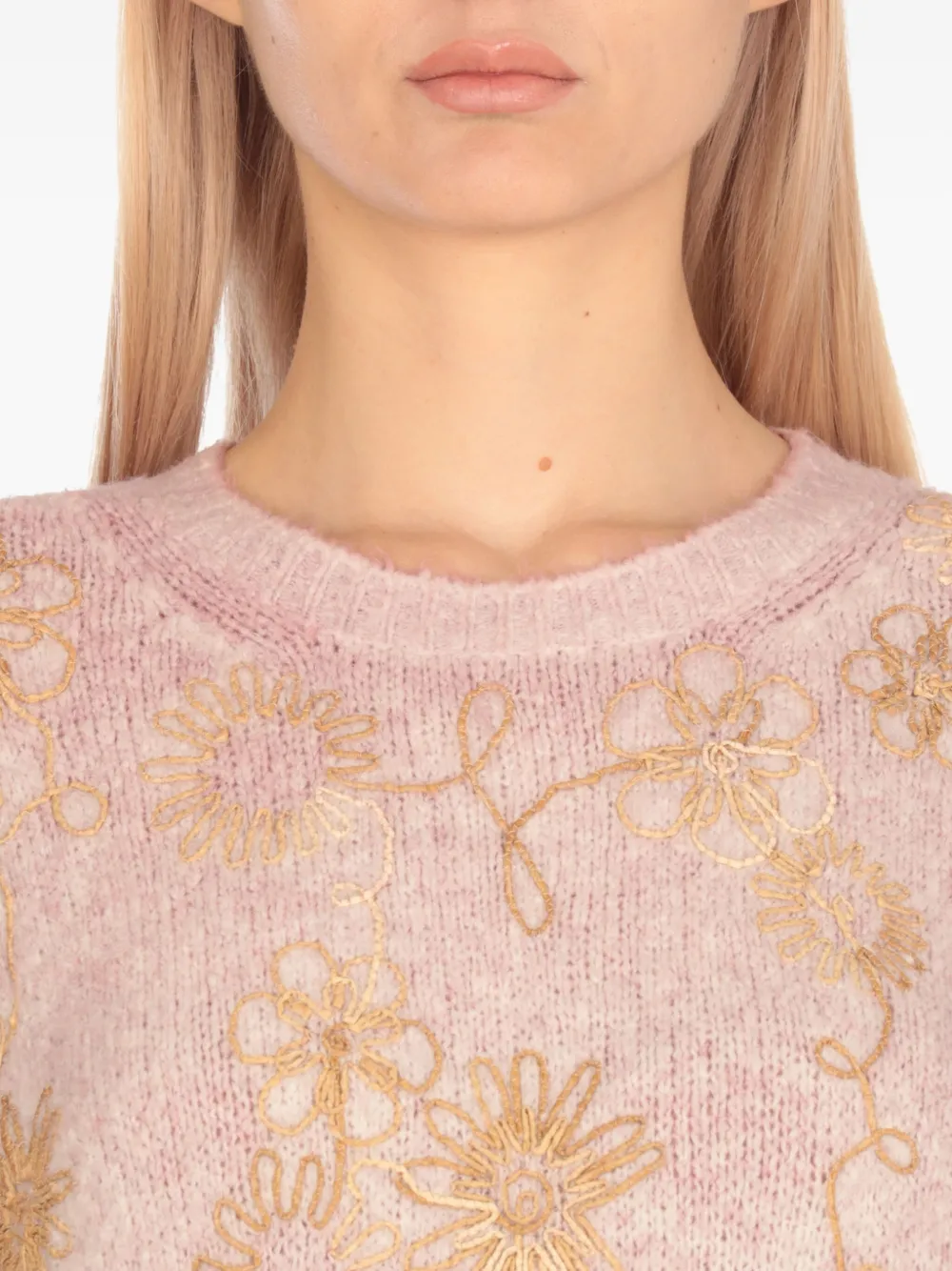 Avant Toi Trui met geborduurde bloemen Beige