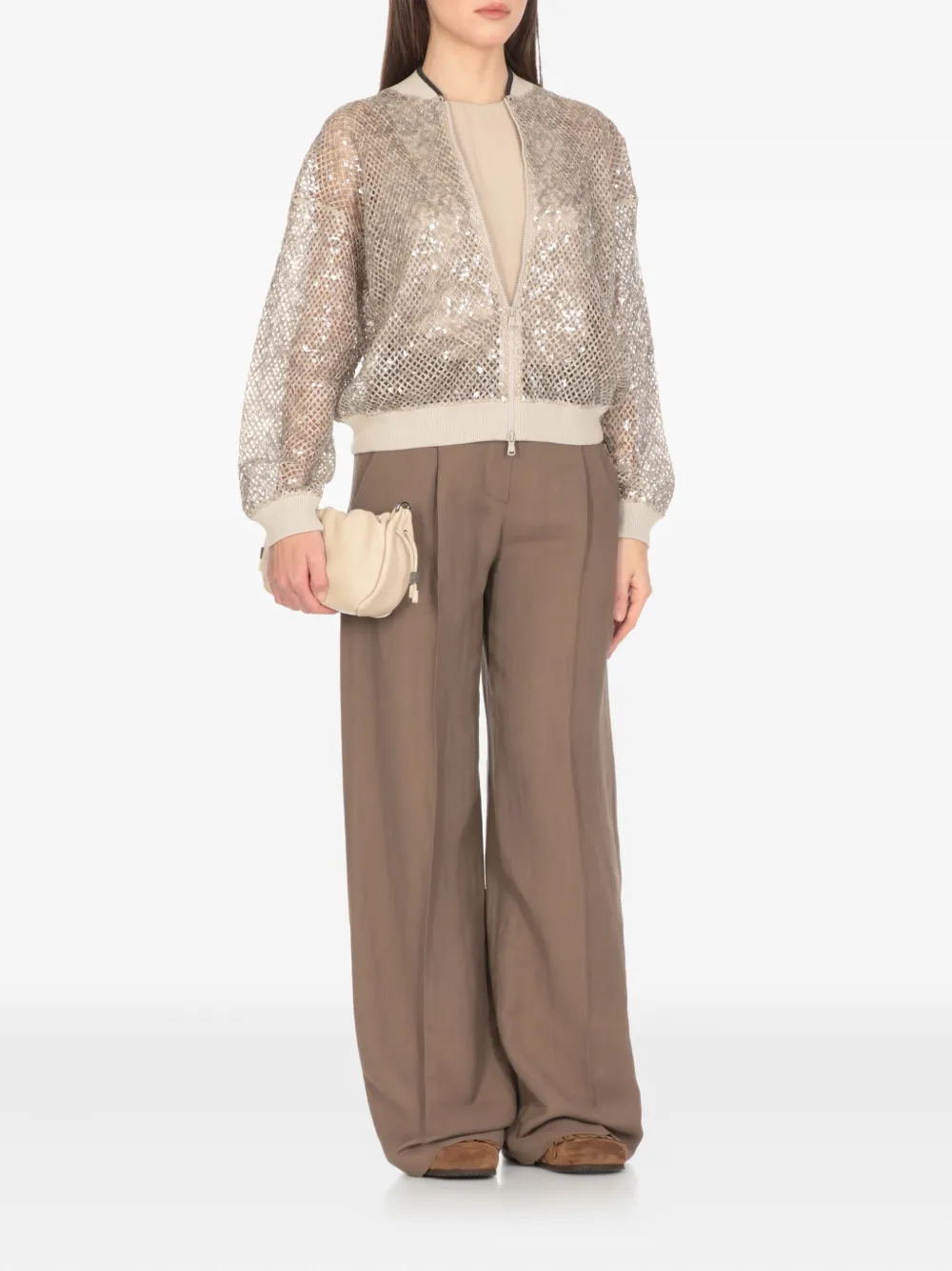 Brunello Cucinelli Sequin Embellished Short Cardigan In Silver
