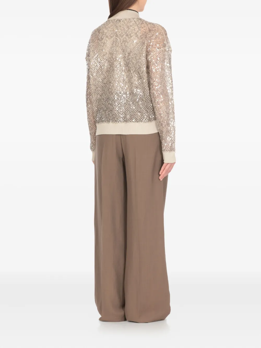Brunello Cucinelli Sequin Embellished Short Cardigan In Silver