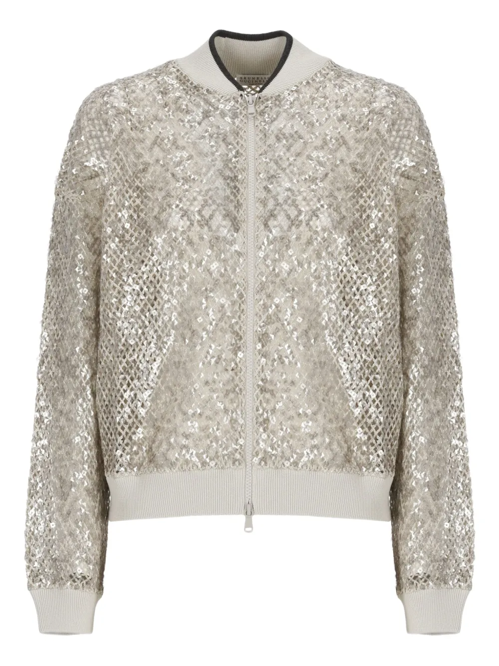 Brunello Cucinelli Sequin Embellished Short Cardigan In Silver